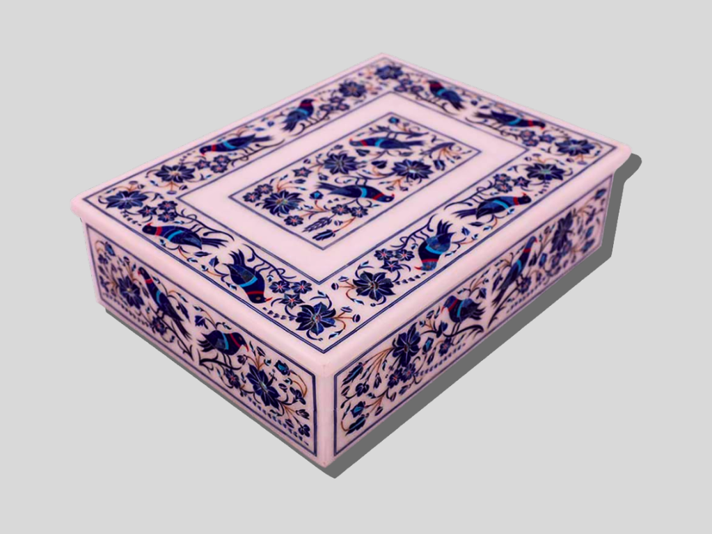 Stylist Jewelry Box Lapis Stone Birds Floral Art